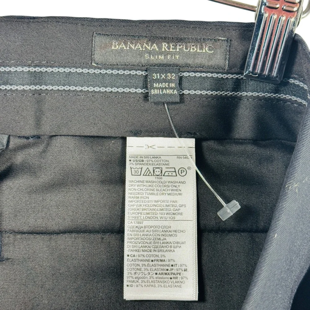 Banana Republic Slim-Fit Stretch Dress Pants 36x32 Black Flat Front NWT Classic‎
